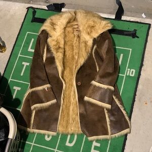 Brown and Tan Faux Fur Trimmed Coat